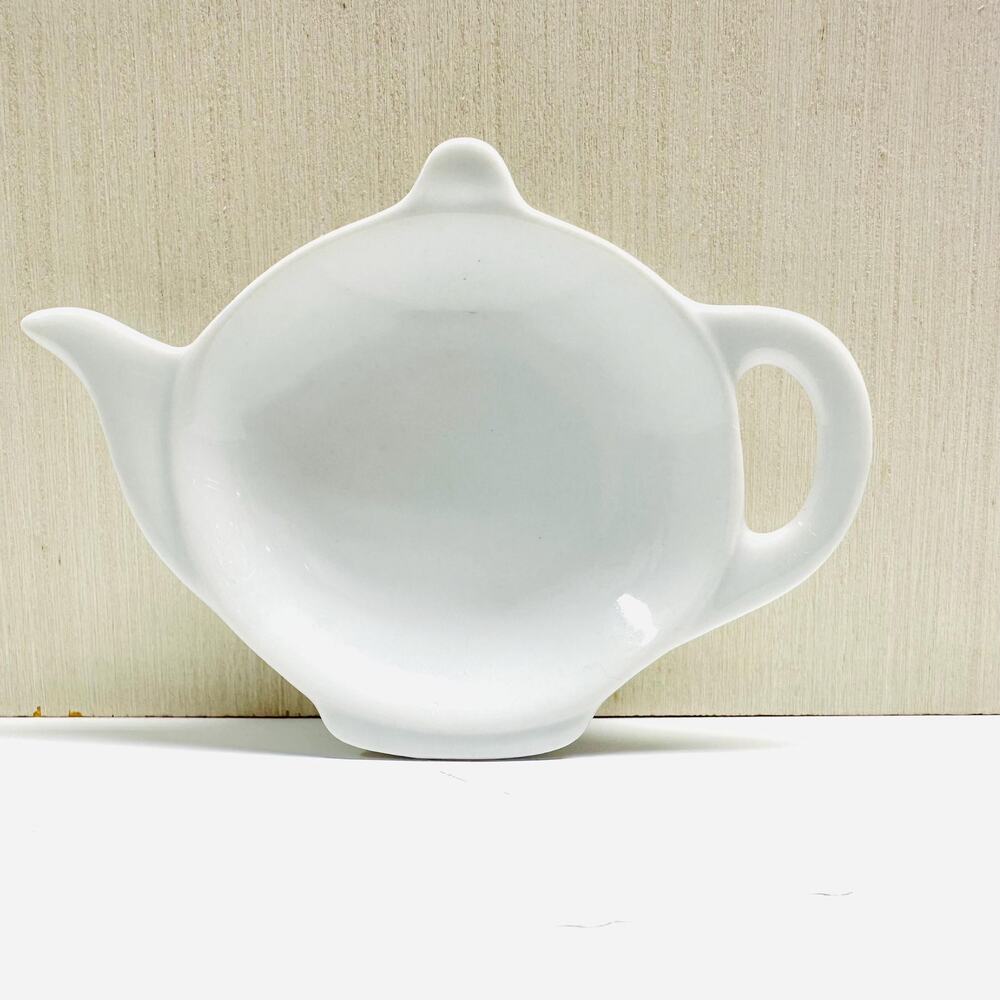 Vintage Cordon Bleu Teapot Shaped Tea Bag Holder White Ceramic